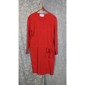 Vintage 90s Schrader Red Drop Waist Wool Blend Midi Dress Sz 10P